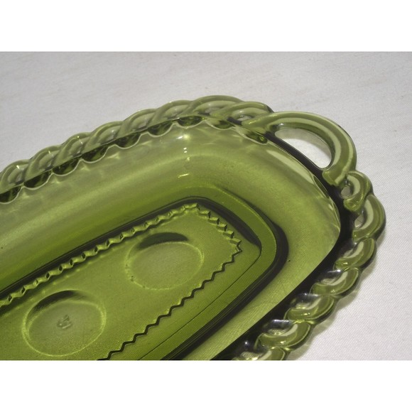 Kings Crown Green Indiana Glass Creamer Dish Thumbprint Butter Replacement Vtg - Picture 7 of 9
